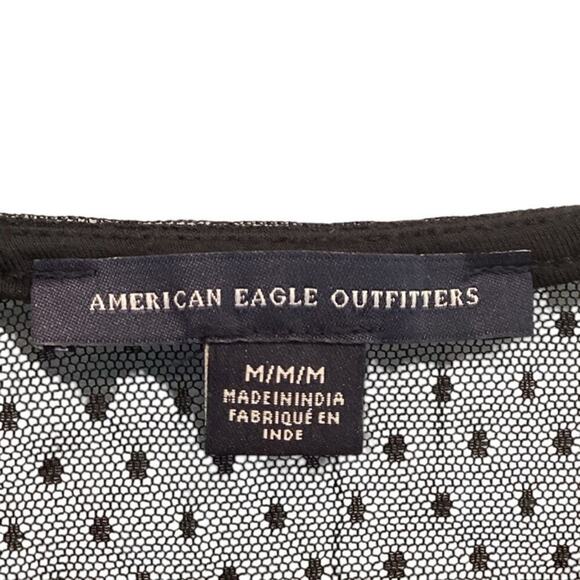 American Eagle Womens Sheer Shirt M Whimsigoth Swiss Dot Rose Embroidered Y2K - Picture 2 of 9